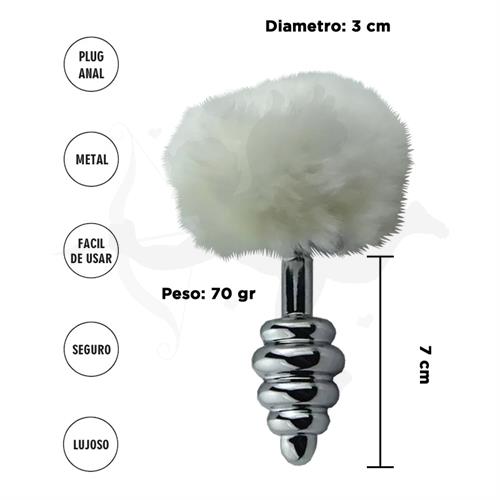 Plug anal Twist de Metal con cola de conejo blanca. Small.